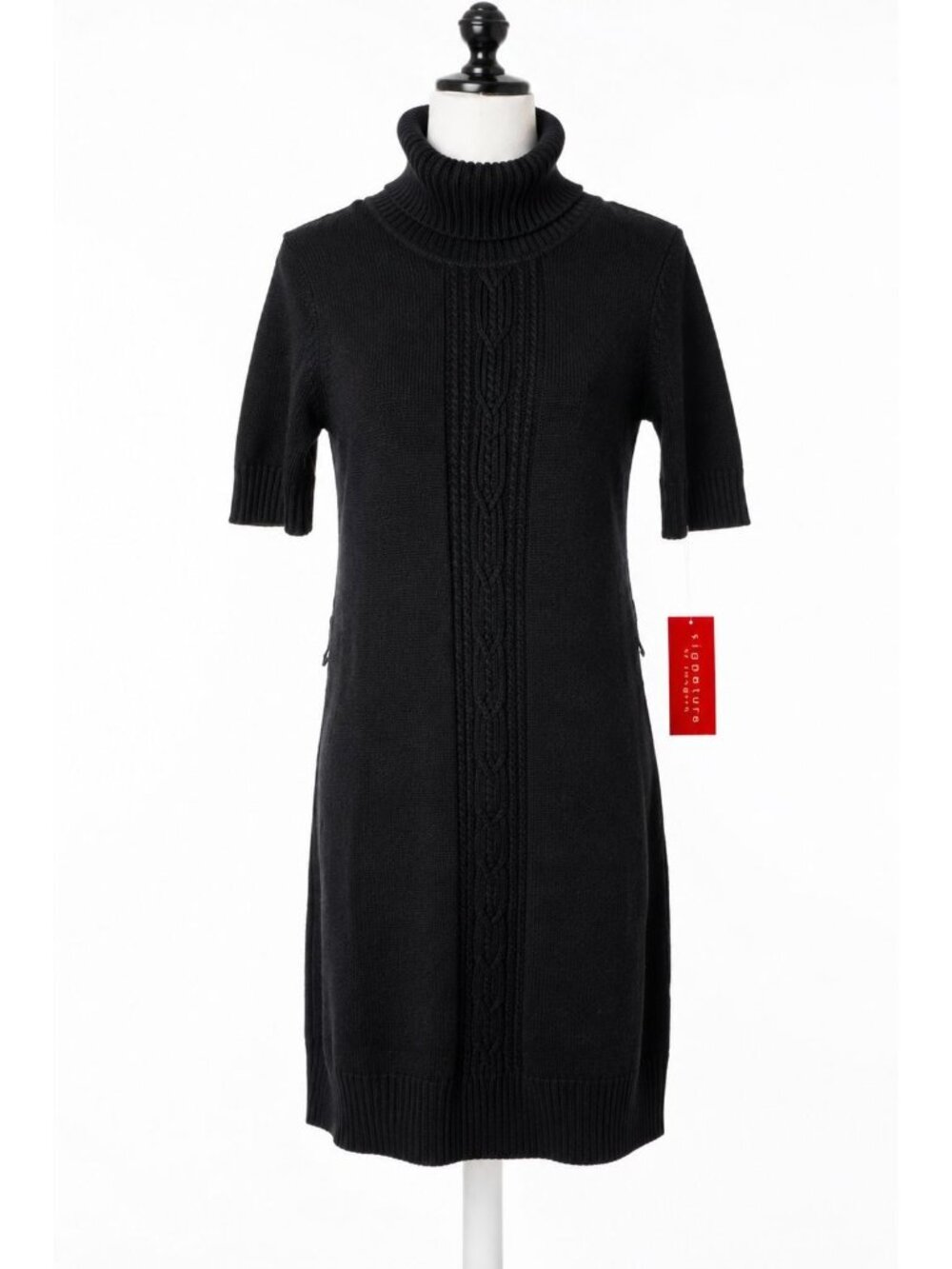 Signature by Sangria Womens S Sweater Dress Turtleneck Cable Knit Midi NWT